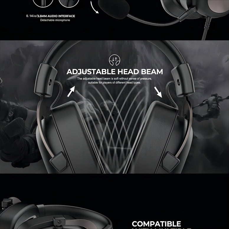 Ultimate High-Tech Gaming Headset: Surround Sound, Detachable Microphone, Adjustable Comfort