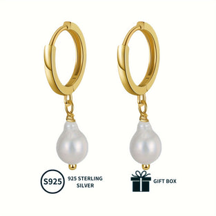 14k Gold Plated Sterling Silver Dangle Earrings with Freshwater Pearl