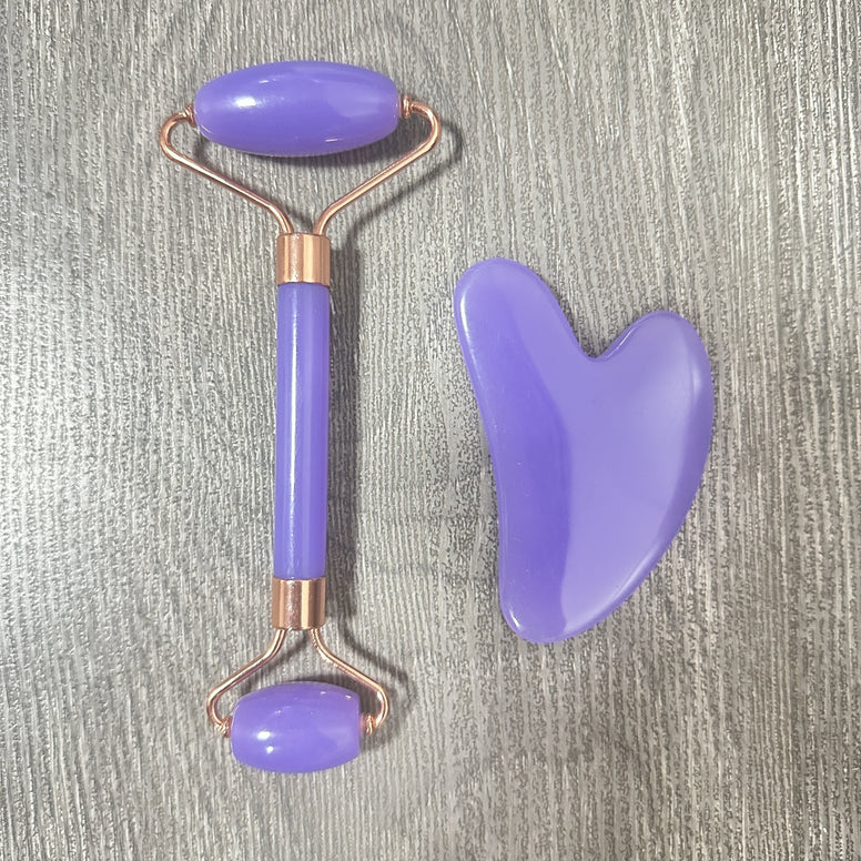 Double-Headed Roller & Scraper Facial Massager Set - Portable Heart-Shaped Body Massage Tool