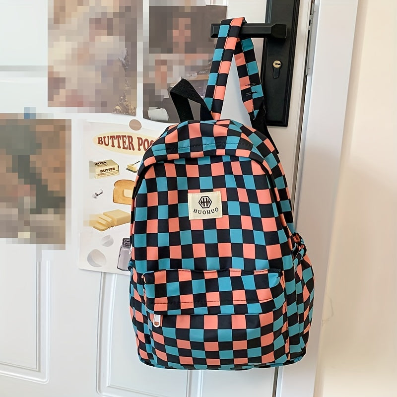 Chic Checkerboard Backpack for Students: Perfect for Junior