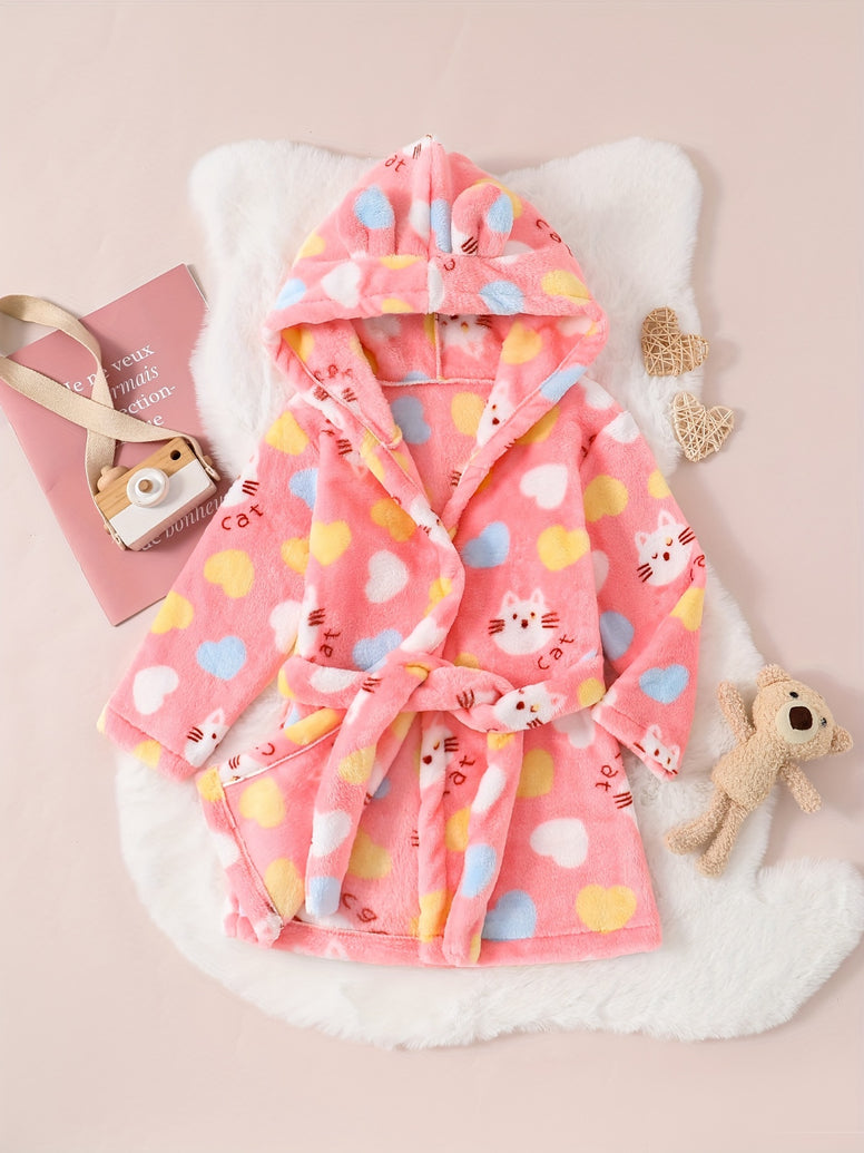 2023 New Flannel Children's Cute Animal Pattern Allover Hooded Bathrobe: Adorable Home Clothes for Boys and Girls