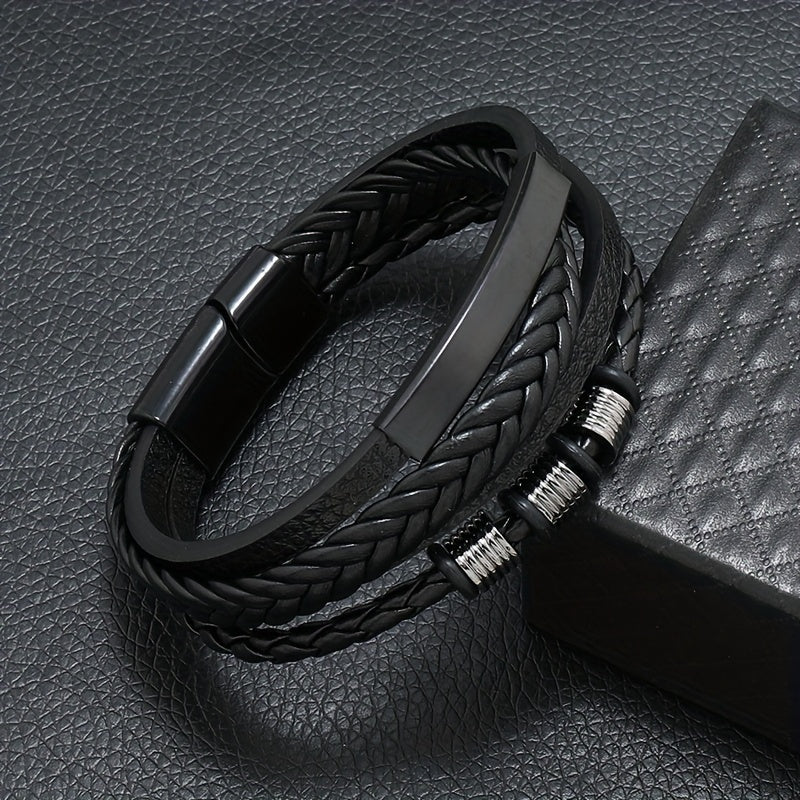 Men's Vintage Woven Multi-Layer Magnetic Buckle Bracelet - Stylish Hand Accessories