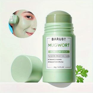 TeMu Mugwort Acne Clay Stick: Tea Tree Scented Deep Cleansing Mask for All Skin Types - Reduces Redness and Relieves with Plant-Based Acid - 40g