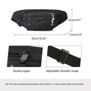 1pc Simple Black Messenger Bag Cheat Bag With Earphone Hole, Men's And Women's Single Shoulder Bag, Crossbody Bag Mobile Phone Bag Men's Sports Bag For Running Hiking Cycling, Casual Waist Bag Chest Bag