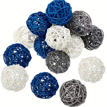 12pcs Vase Filling Rattan Ball Decoration, For Craft, Party, Wedding Table Decoration, Baby Shower, Aromatherapy Accessories, Christmas Decoration Ball, 4.57 Cm (Blue Gray White), Scene Decor, Home Decor, Theme Party Decor, Christmas Decor