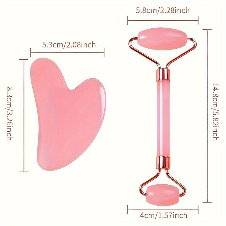 Double-Headed Roller & Scraper Facial Massager Set - Portable Heart-Shaped Body Massage Tool