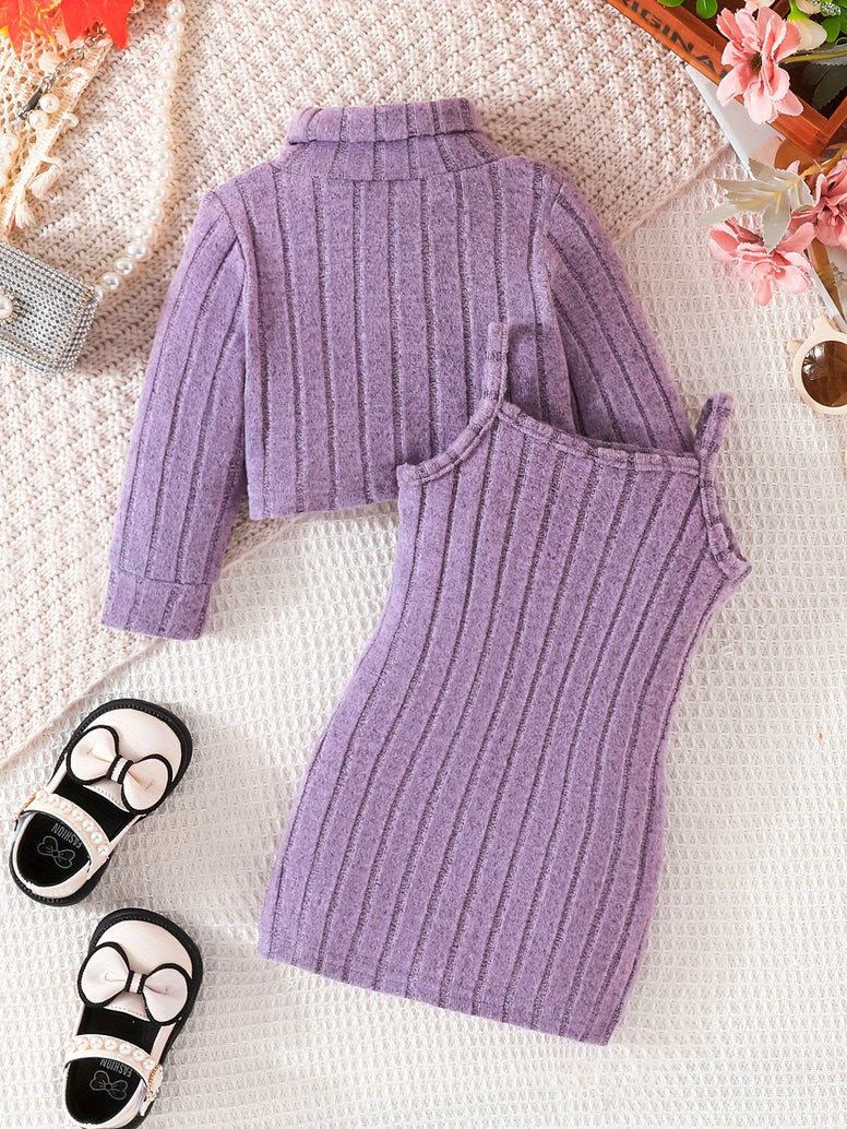 Baby Girl Casual Fashion Two-Piece Set: Long-Sleeved Top and Suspender Skirt Combination Set