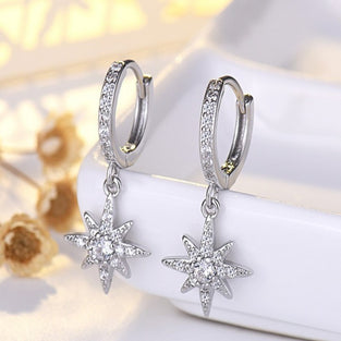 Star Zircon Hoop Drop Earrings Plated Compass Dangle Holiday Decor For Women Girls 1Pair