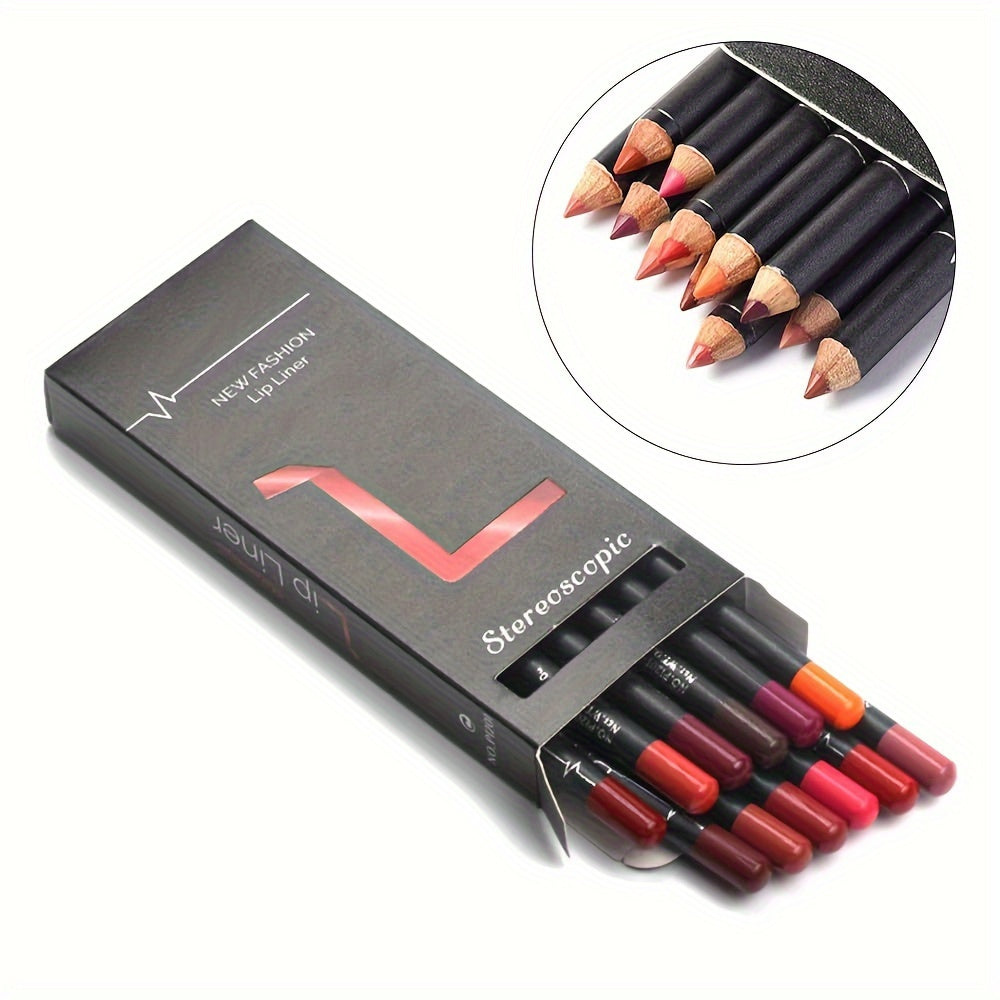 Vibrant 12-Piece Waterproof Lip Liner Set: Long-Lasting