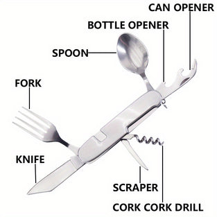 1 ، سكين قابلة للطي متعددة الوظائف ، أدوات مائدة كبيرة بقشرة فولاذية ، 6 وظائف ، سكين نزهة في الهواء الطلق ، طقم شوكة وملعقة ، أدوات مائدة مريحة قابلة للطي من الفولاذ المقاوم للصدأ ، مستلزمات أساسية في الهواء الطلق ، مستلزمات تخييم