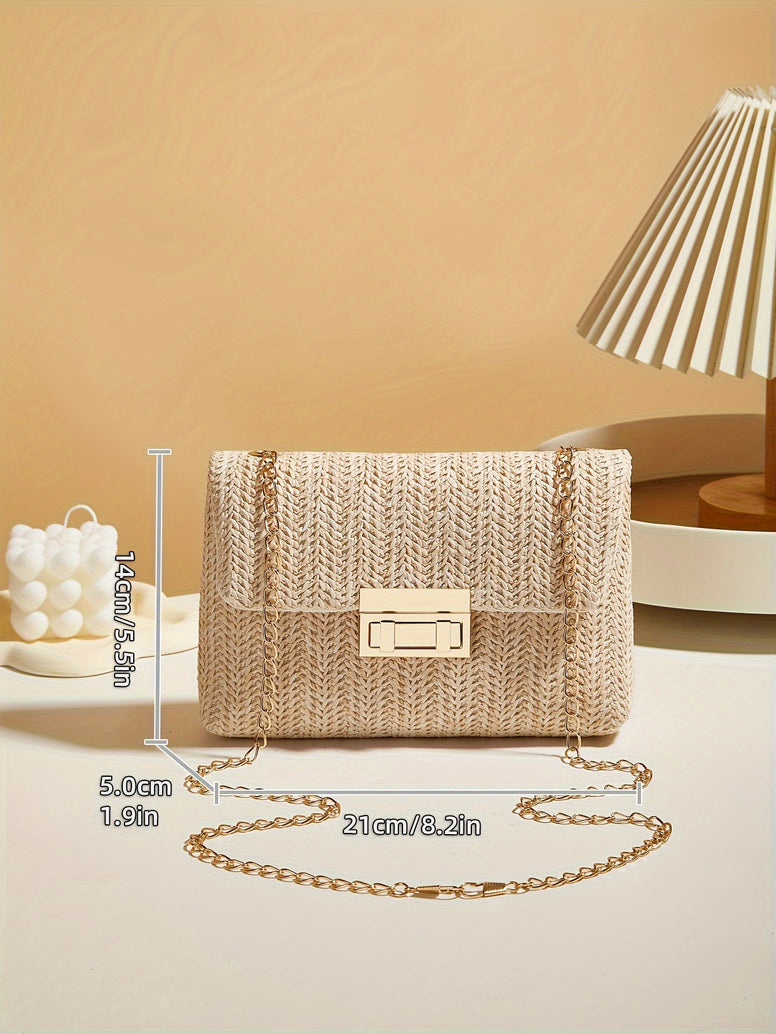 Stylish Women's Straw Crossbody Bag: Chic Design with Detachable Chain Strap and Phone Pocket