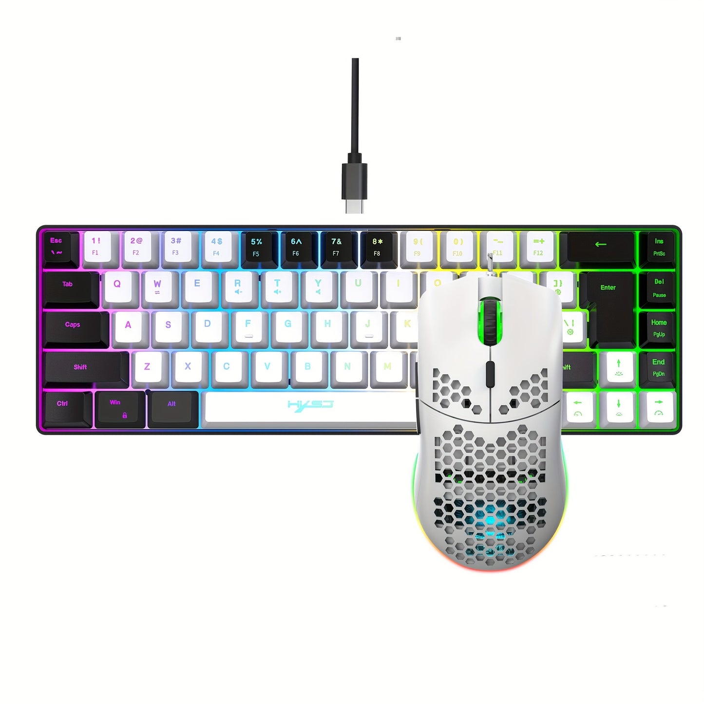 Compact 68-Key Mini RGB Keyboard and Cellular Gaming Mouse Set for Ultimate Gaming Experience on PC, PS4, and Laptop