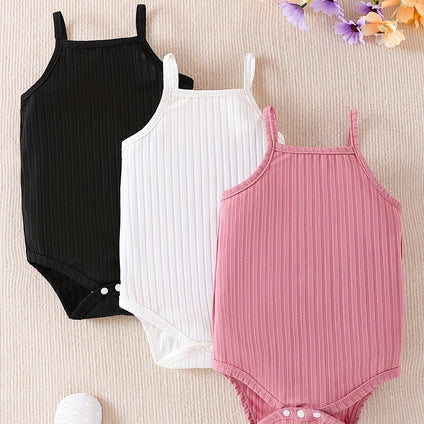 Summer Chic: 3pcs Baby's Ribbed Triangle Bodysuit Sleeveless Romper for Toddler Girls