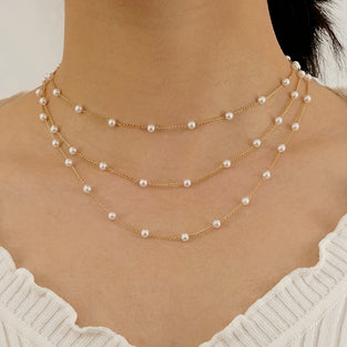Three Layers Faux Pearl Necklace Fine Design Female Accessories