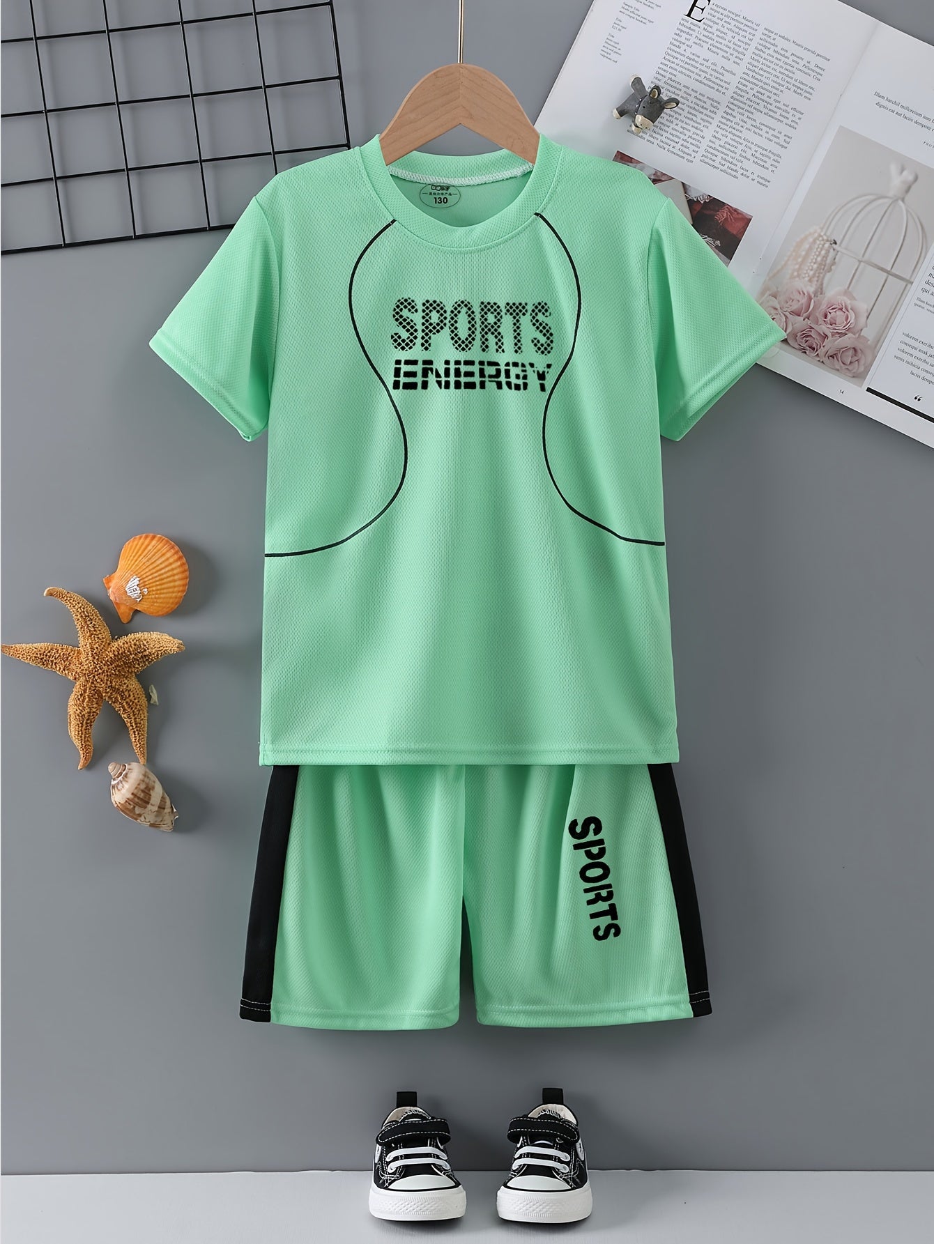 Sports Energy Print Boys 2-Piece Athletic Outfit Set: Quick Dry Summer Clothes