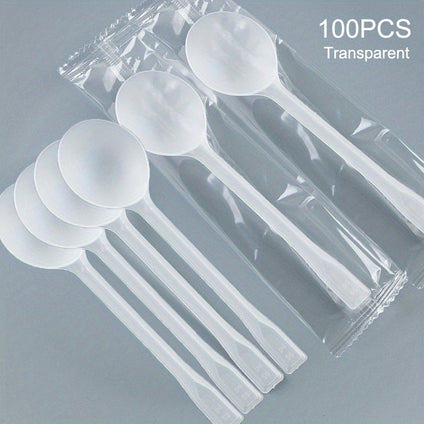 100pcs Individually Wrapped Plastic Spoons - 13.46cm Thickened Disposable Packaged Spoons, Take Away Utensils For Party And Restaurant