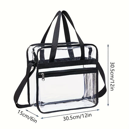 1pc Large Capacity Single Shoulder Transparent Bag, Outdoor Travel Bag, Shopping Bag, PVC Toiletry Bag With Shoulder Strap