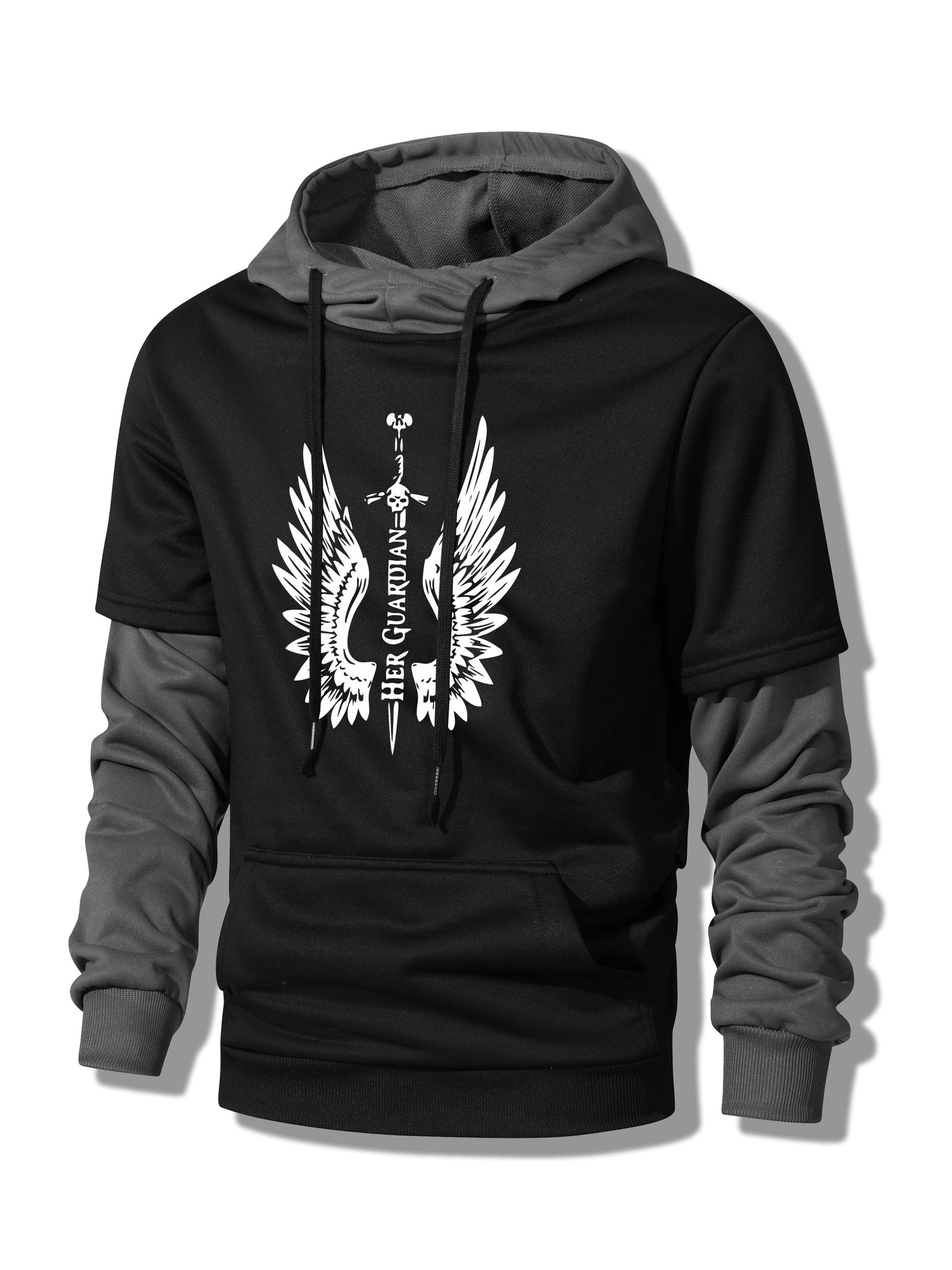 Sword and Wings Men's Long Sleeve Hoodie: Street Casual Fashion for Fall and Winter