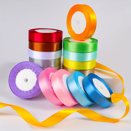 12 Pcs Random Color Gift Packaging Ribbon, Size 25/20mm Satin Ribbon Ribbon, For Gift Packaging, Decoration Strap, 15 Colors, For Gift Packaging, Wedding, Party Decoration