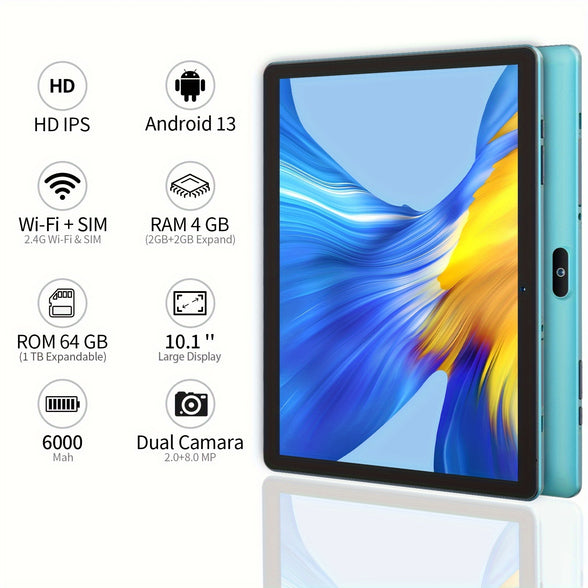 2024 New Model 10.<br>1-Inch Android 13 Tablet with Protective Case and Dual Cameras - Google GMS Certified