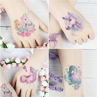 12Sheets Unicorn Temporary Tattoos For Girls, Great Girls Fake Tattoos Waterproof Rainbow Unicorn Birthday Party Favors Decorations Birthday Party Gift Bag Fillers, Girl Face Tattoo Stickers, Ideal For Slumber & Birthday Party Supplies