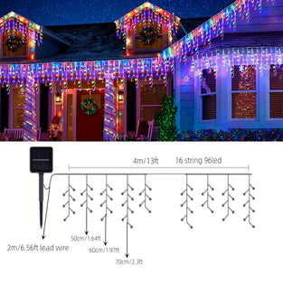 1pc LED Solar String Lights, 4m/13ft 96LEDs Waterproof Curtain Lights, Fairy String Lights Christmas Lights For Bedroom Patio Yard Garden Wedding Party, Christmas & Halloween Decorations