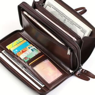 1pc New Men's Clutch Bag, Large Capacity Double Zipper Clutch Bag, Multi-card Slots Cell Phone Wallet