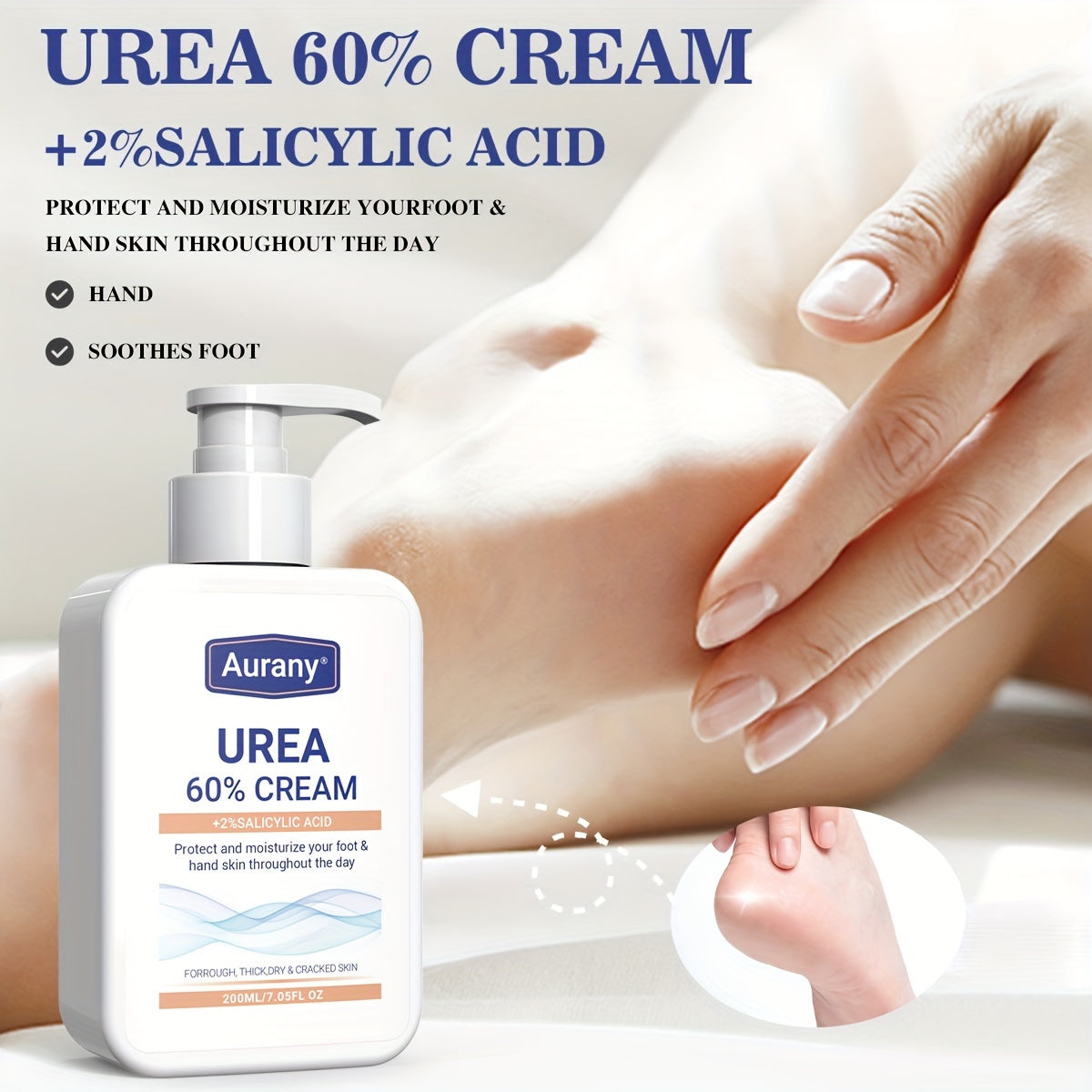 Intensive Urea Foot Cream with Salicylic Acid - Moisturize and Repair Rough, Dry Feet with 60% Urea Formula - Ideal for Feet, Knees, Elbows