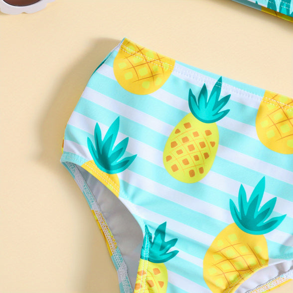 Sunny Vibes: Girls' One-Shoulder Pineapple