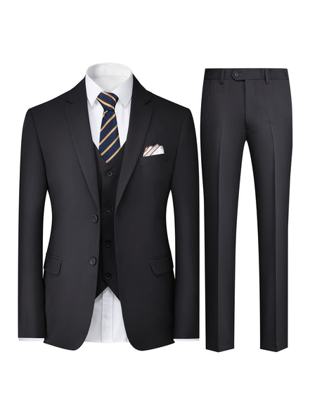 Classic Elegance: 3-Piece Men's Solid Color Suit Set for Casual Business Style