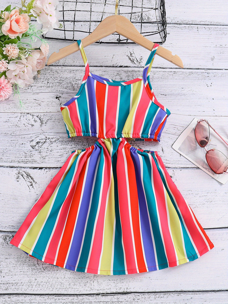 Summer Breeze: Girls' Striped Cut-Out Dress for Sunny Days