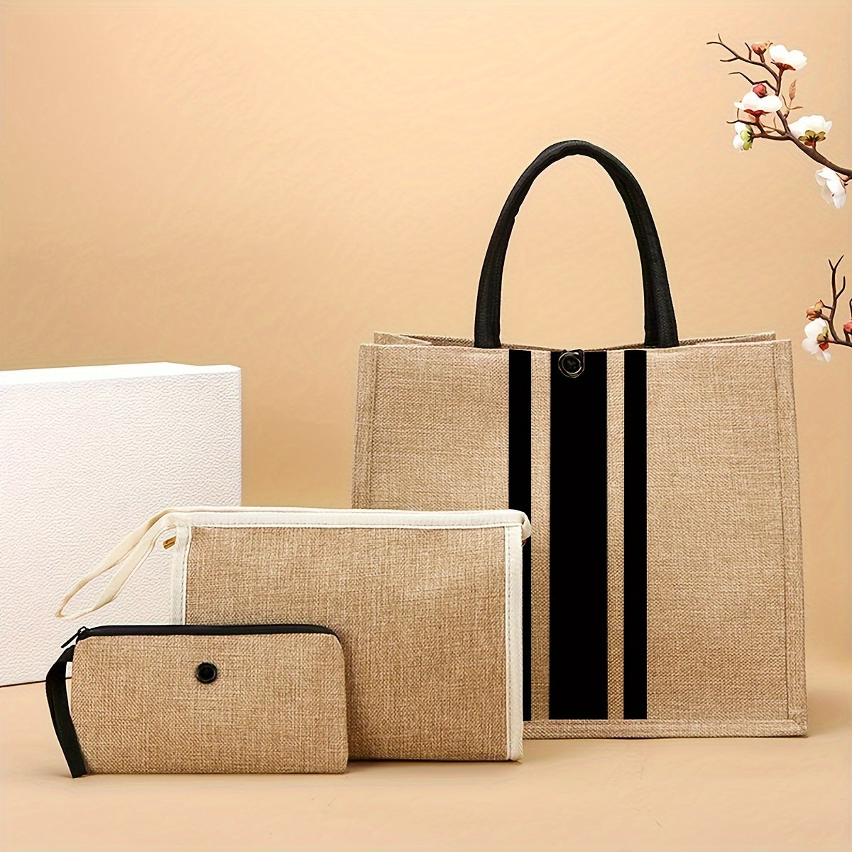 3-Piece Elegant Stripe Tote Bag Set: Perfect Gift for Teachers