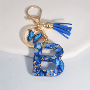 1pc Blue Alphabet Initial Letter Keychain Cute Butterfly Resin Key Chain Ring Bag Backpack Charm Car Key Pendant Women Daily Use Gift