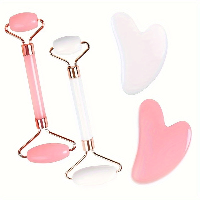 Double-Headed Roller & Scraper Facial Massager Set - Portable Heart-Shaped Body Massage Tool