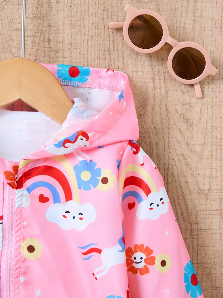 Adorable Cartoon Graphic Hooded Windbreaker