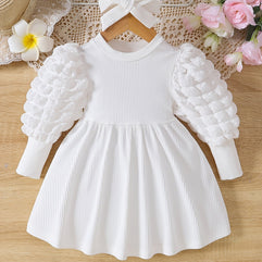 Adorable Toddler Baby Girl's Bubble Sleeve Pleated Dress - Perfect for Your Little Princess!