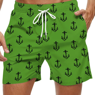 Men's Trendy Hawaiian Anchor Print Swim Shorts for Summer Fun