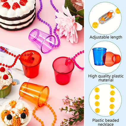 12PCS Colorful Plastic Shot Cup Necklace Creative Beaded Necklace For Birthday Party Carnival Decorative Accessories