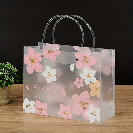 1pc, Floral Pattern Gift Bag, Transparent PVC Portable Hand-held Gift Packaging Bag, Used For Holiday Parties, Small Business Supplies, Cheapest Items Available, Sale, Shopping Bag, Party Bag, Party Gift Bag, Craft Tote Bag, Party Favors