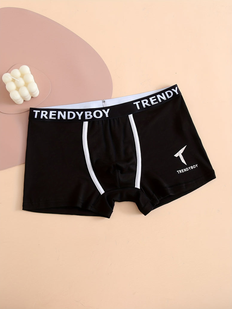 3PCS Men's Cotton Solid Color Comfortable Boxer Briefs - Fashion Letter Print, Sports Breathable Men's Underwear