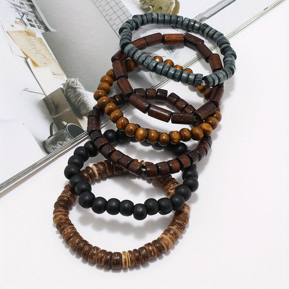 6-Piece Set: Simple Fashion Beaded Bracelets for Men and Women - Stylish Accessories for Daily Wear