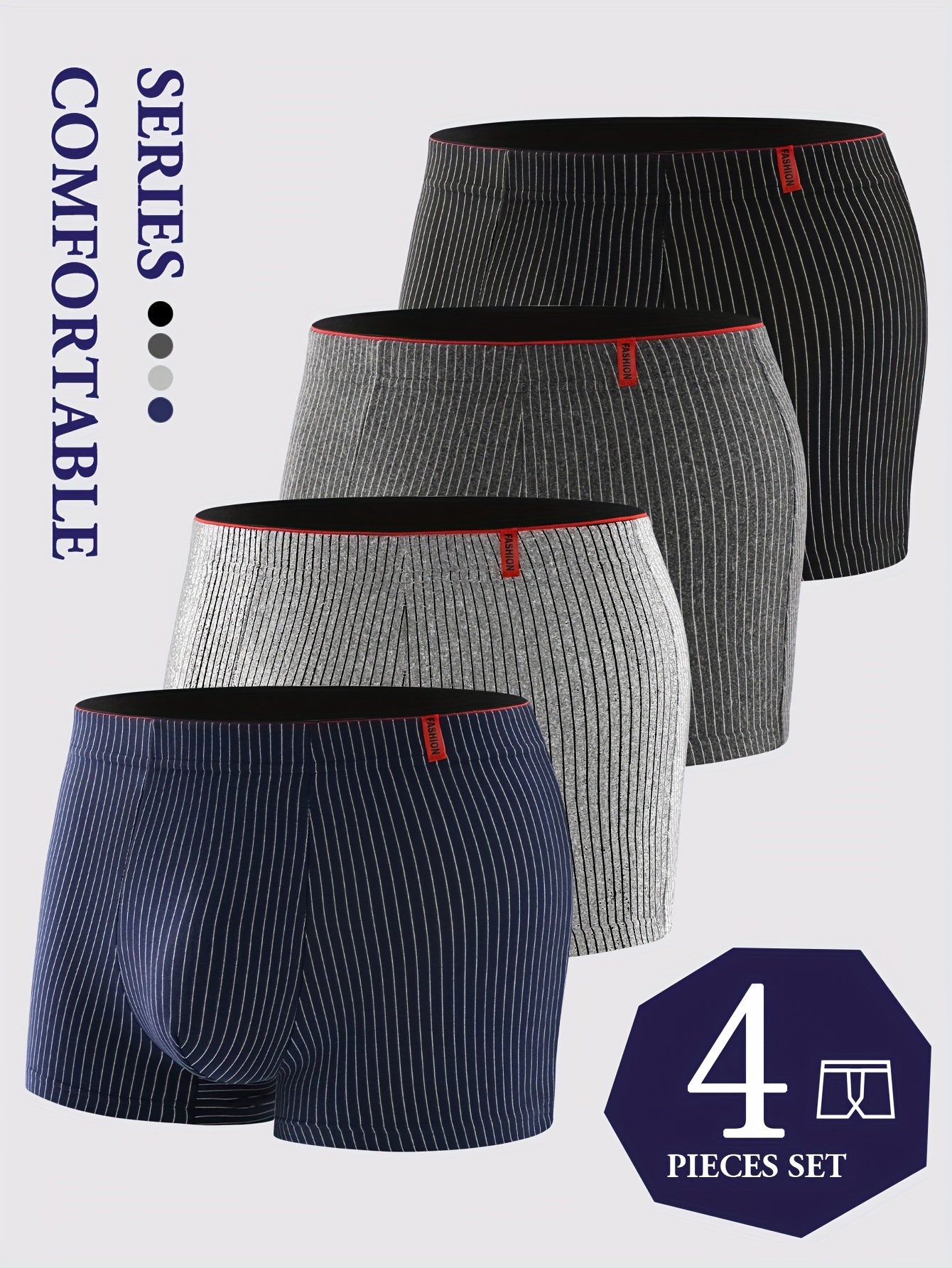 Elite Comfort: Men's 4-Piece Stretchy Striped Boxer Briefs Set