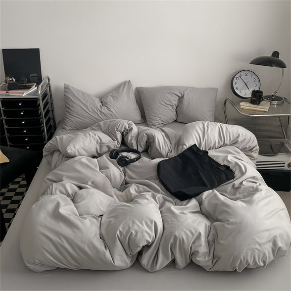 Elegant Solid Color Brushed Polyester Duvet Cover Set