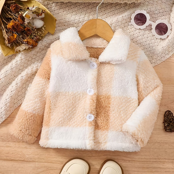 Cozy Chic: Baby Girls' Fuzzy Plaid Jacket