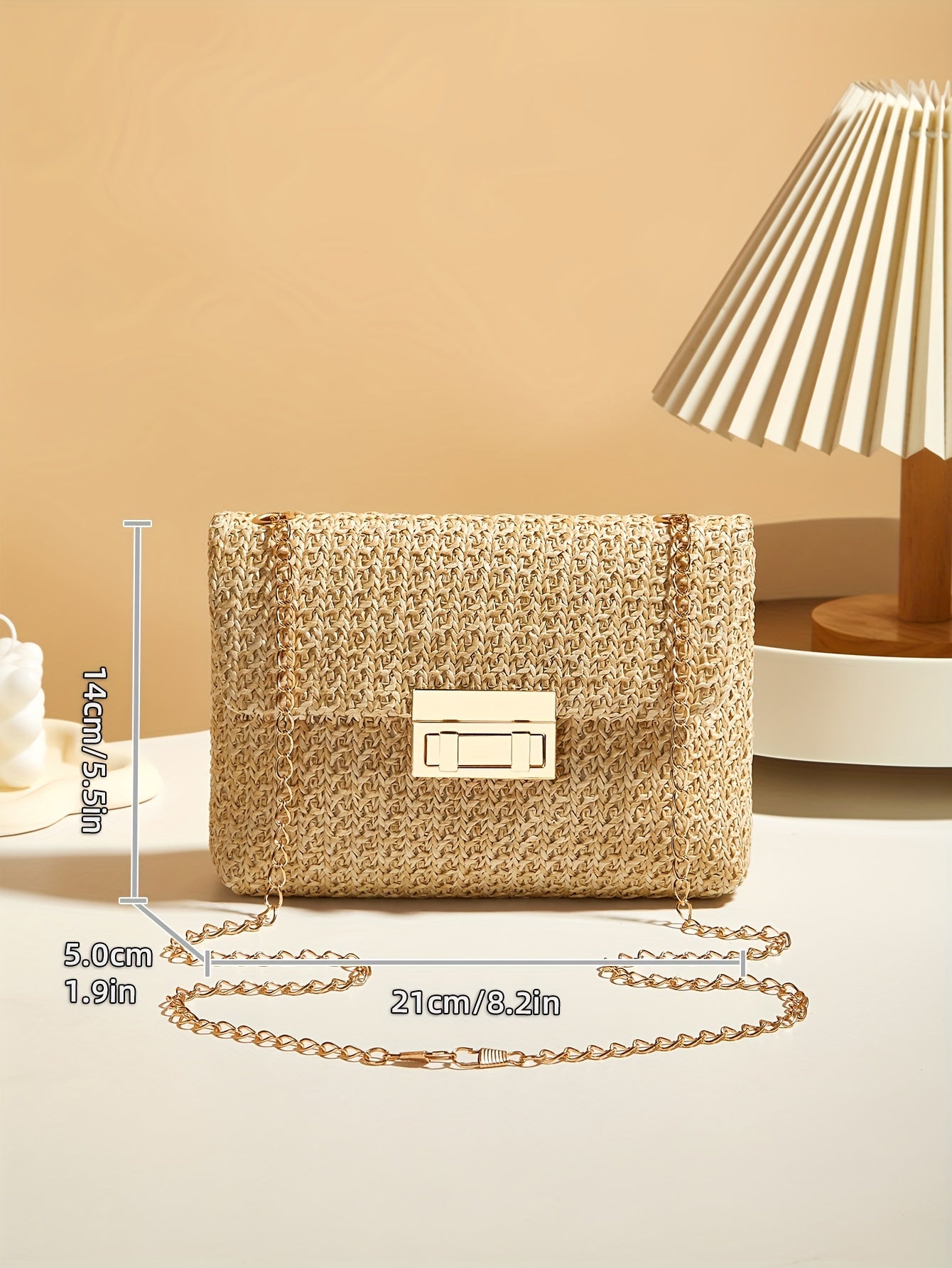 Stylish Women's Straw Crossbody Bag: Chic Design with Detachable Chain Strap and Phone Pocket