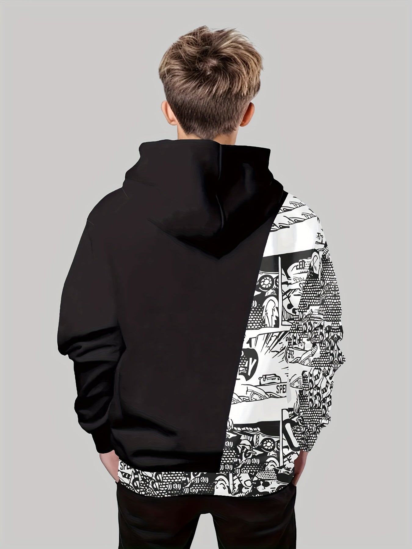 Cool Gamer Letter 3D Print Boys Colorblock Long Sleeve Hoodie - Stay Stylish and Cozy this Spring/Fall!