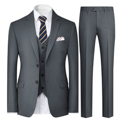 Classic Elegance: 3-Piece Men's Solid Color Suit Set for Casual Business Style