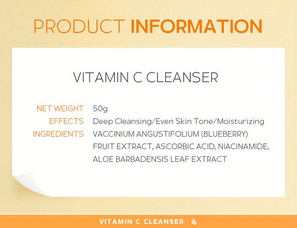 1pc 50g Vitamin C Cleanser, Facial Wash Cleanser, Gentle Cleansing Pores Cleanser, Brightening Oil Control Cleanser