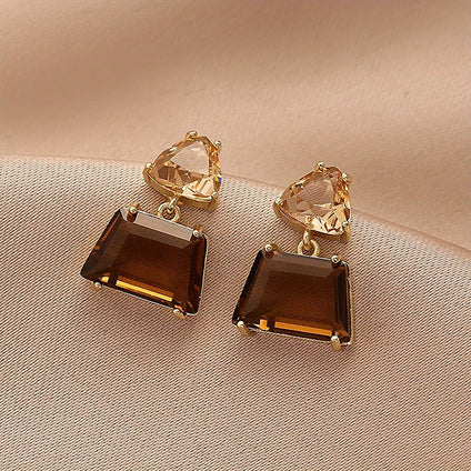 14k Plated Japanese & Korean Elegant Brown Faux Crystal Earrings Fashion Decorations Easter Thanksgiving Mother's Day Gift For Friends, Mothers, Daughters