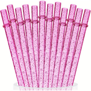 12pcs Reusable Clear Plastic Glitter Straws With 1pc Brush, 11